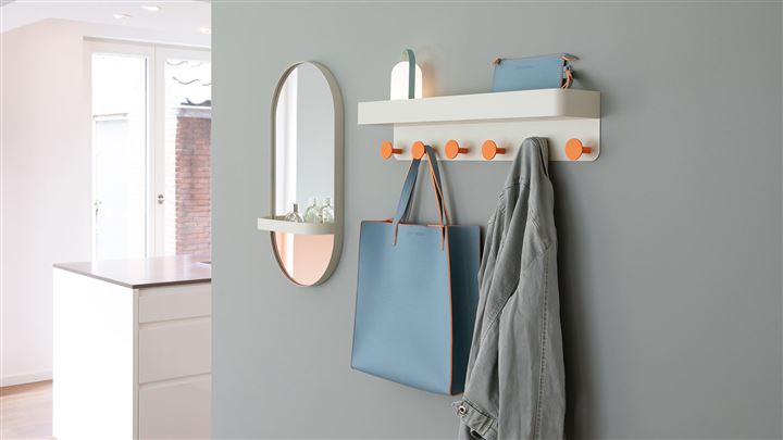 Wandspiegel mit Ablage creme/orange