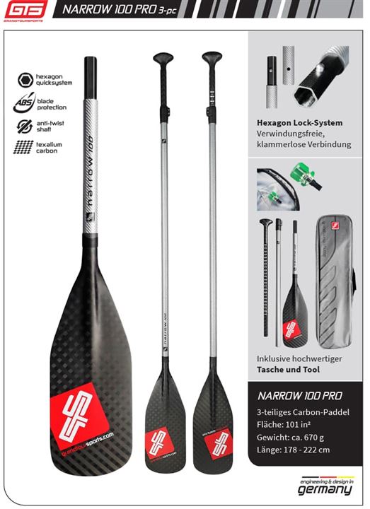GTS Narrow 100Pro; 3 teiliges Top Paddel (670gr)