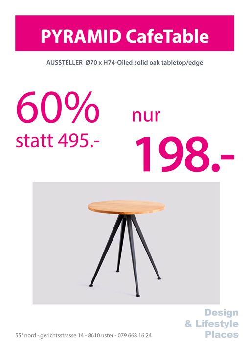 Pyramid Café Table 21: Black Frame: Top Solid Oil Oak